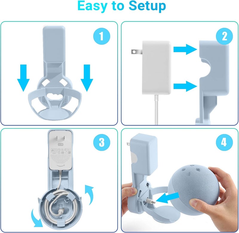 ZUOLACO Wall Mount Holder for Echo Dot 5th Generation, Outlet Hanger Stand for Echo Dot (5th & 4th Gen), Space-Saving Dot Accessories with Built-in Cable Management, Hide Messy Wires, Cloud Blue - Image 5